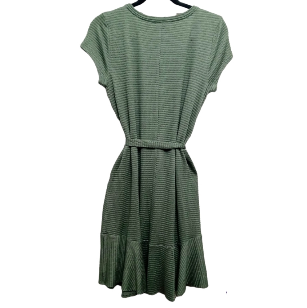 *SOLD* NWT Loft Tie Waist Short Sleeve Moss Green Flounce Dress S - Picture 3 of 8